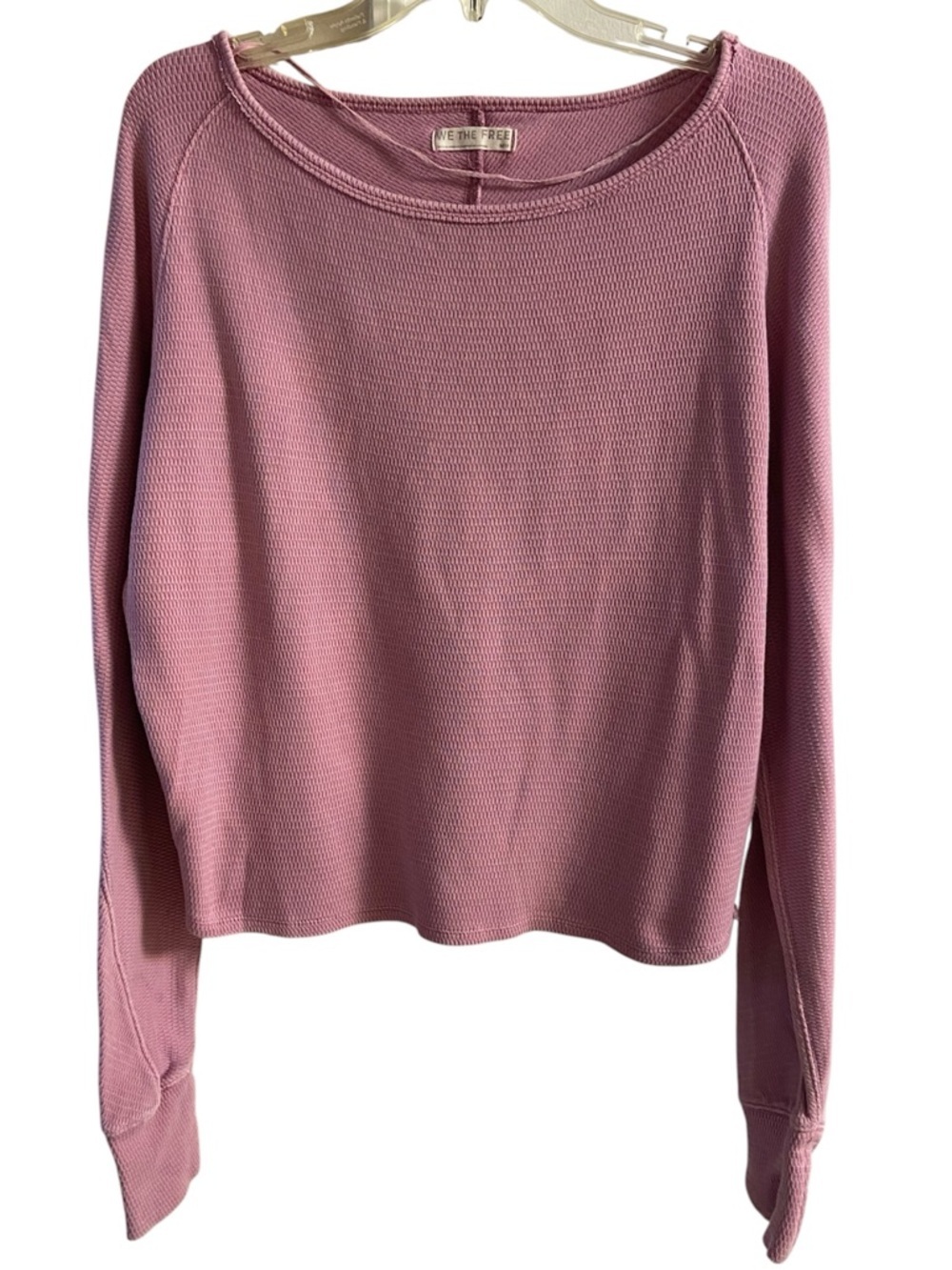 We The Free Dusty Rose Waffle Knit Long Sleeve Pullover Medium